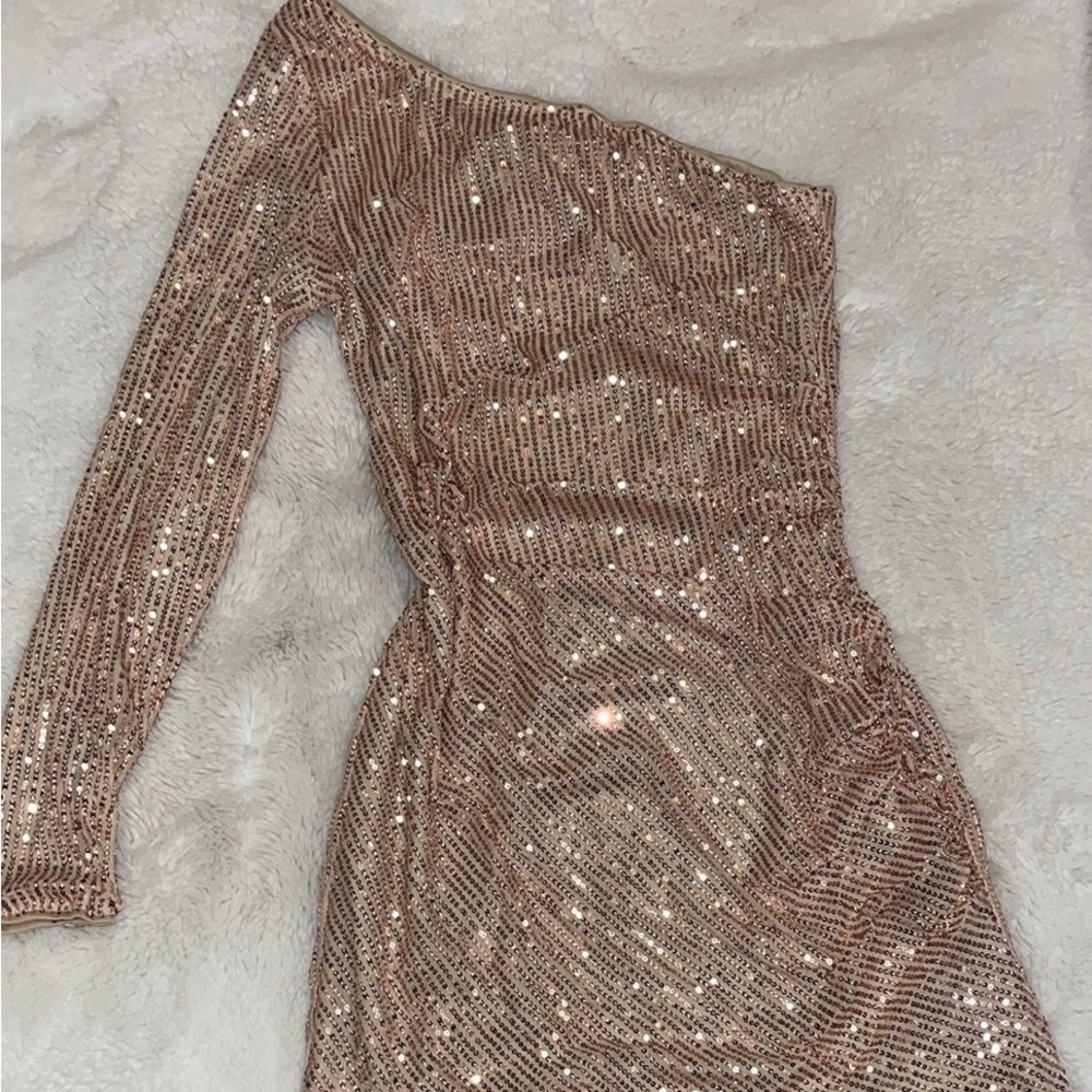 SHEIN Gold Sequin Asymmetrical One Shoulder Dress
